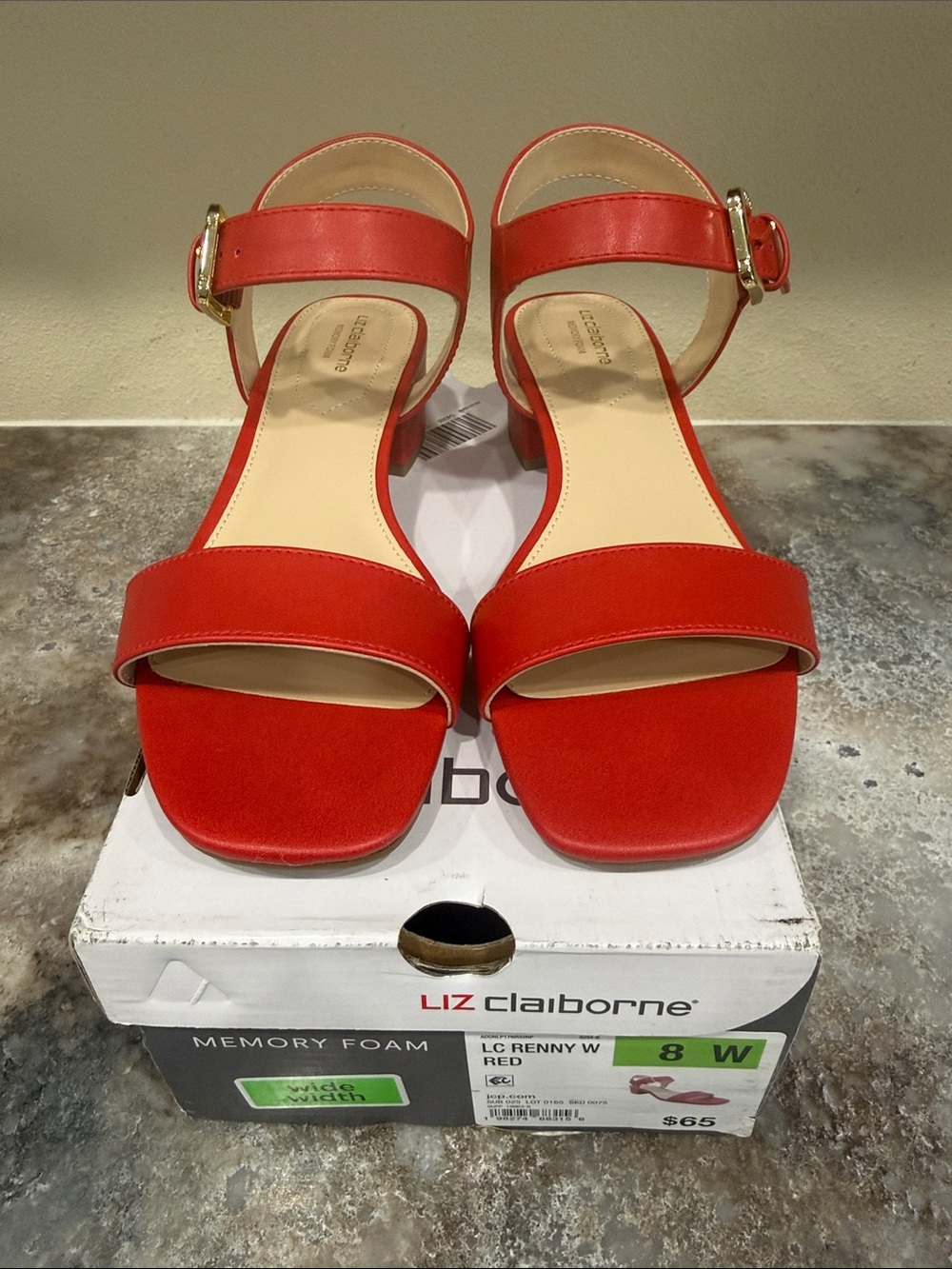 Liz Claiborne Red Ankle-Strap Block Heel Sandals
